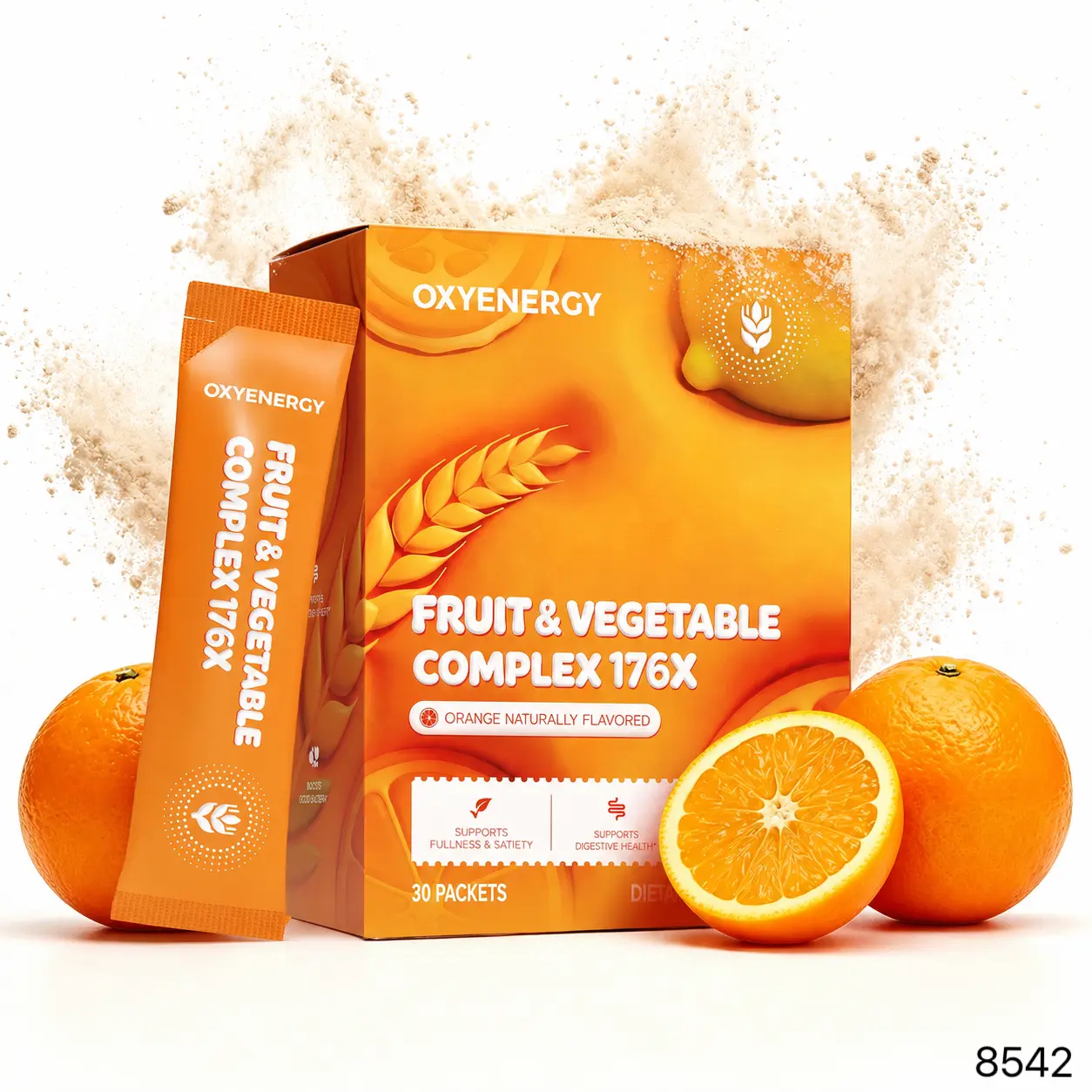 Oxyenergy 176X Fruit & Vegetable Complex Powder Vitamin - Orange Flavored Digestion Aid Fruit Blend Dietary Supplement, 30 Packets, Prop 65 Safe, Supports Digestive Health, Boosts Good Bacteria, Travel Essential, Healthcare
