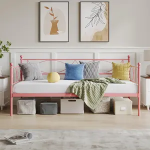 Garvee Metal Daybed Frame, Premium Steel Slat Support Sofa Bed Frame, Strong Headboard/Mattress Foundation, No Box Spring Needed, Easy Assembly, Pink Twin Size
