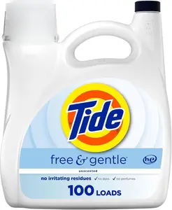 Tide Free & Gentle Liquid Laundry Detergent 100 Loads 132 fl oz Dye-Free Hypoallergenic for Safe Use on All Fabrics Original Scent Aroma Boost Laundry Detergent