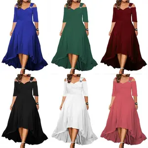 Solid Color Sexy Off-Shoulder Swing Dress Summer Plus Size Women's Long Dress(Sheets)