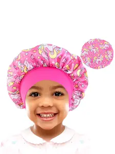 Unicorn Cartoon Print Satin Sleep Cap for Kids, Baby Hair Protection Hat, Soft and Comfortable Nightcap, Cute Design for Children, Strawberry Shortcake Bonnet