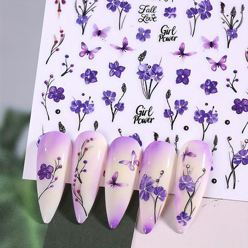 8 Vibrant Butterfly and Floral Nail Art Stickers, 3D Spring Summer Designs, Elegant Rose Daisy Lotus, Flower Design Nails, Nail Decorations, Butterfly Decor