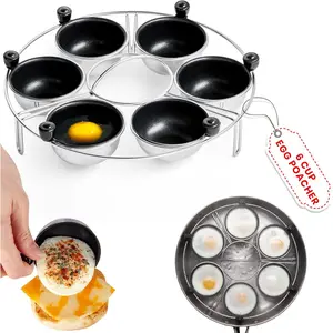 Egg Poacher Insert Stainless Steel Poached Egg Cooker Eggs Poaching Cup PFOA Free Egg Poachers Nonstick, 9 inches Rack, 6 Poached Cups