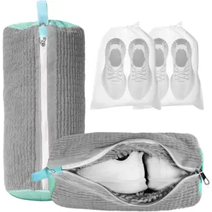 Shoe Machine Bag, 2-Pack Reusable Shoe Bag for Machine, 360° Deep for Sneaker, Running Shoes,Bras, Delicates and Toys, Includes 2 Shoe Dust Bags(Grey)
