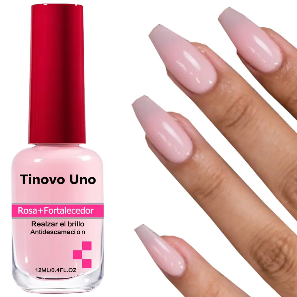 Tinovo Uno Pink Nail Strengthener - Fast-Dry Formula with Keratin, Covers Fine Lines & Weak Spots, Enhances Shine & Durability, Alcohol-Free for Soft & Brittle Nails, Nail Care, Nail Strengthening Serum, Nail Care Product, Sleek Bottle Design