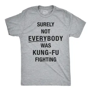 Mens Surely Not Everybody Was Kung Fu Fighting T shirt Funny Sarcastic Saying Mens Funny T Shirts Cool Vintage Fashion T-Shirt Gift Classic Menswear Ninja Apparel for Men Funny Music Short Sleeve Novelty Tees Light Grey