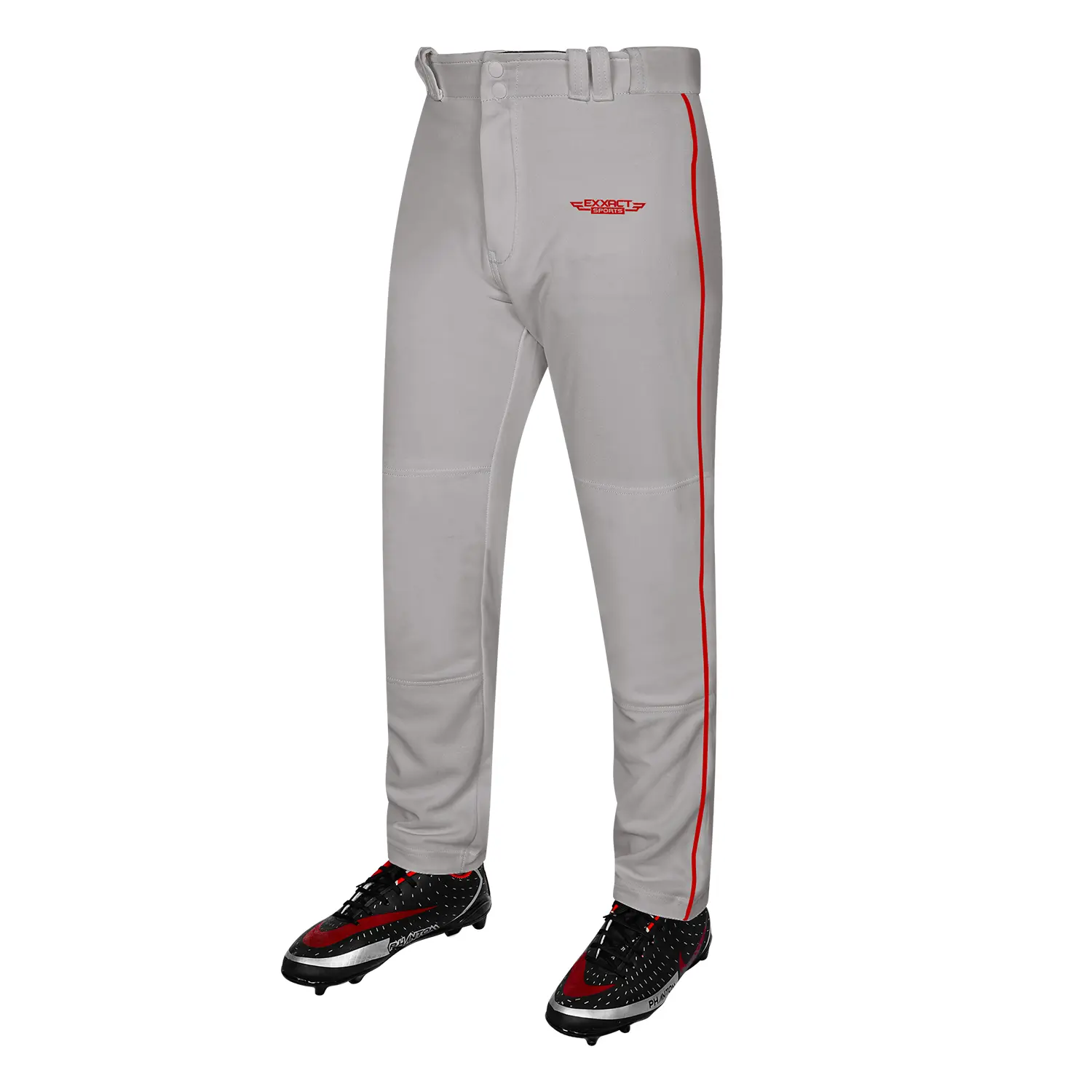 Exxact Sports Men's (Male) Baseball & Softball Pants, S to XXL Piped Semi-Relaxed Fit, Moisture-Wicking Double-Knit Polyester, Open Bottom, Belt Loops, Zipper Closure