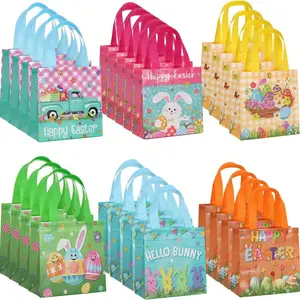 24 Pcs Rabbit Themed Easter Gift Bags, Easter Party Supplies, Party Gift Packs, Non-Woven Bags With Handles, Foldable Gift Bags For Birthday Party Gifts And Packaging