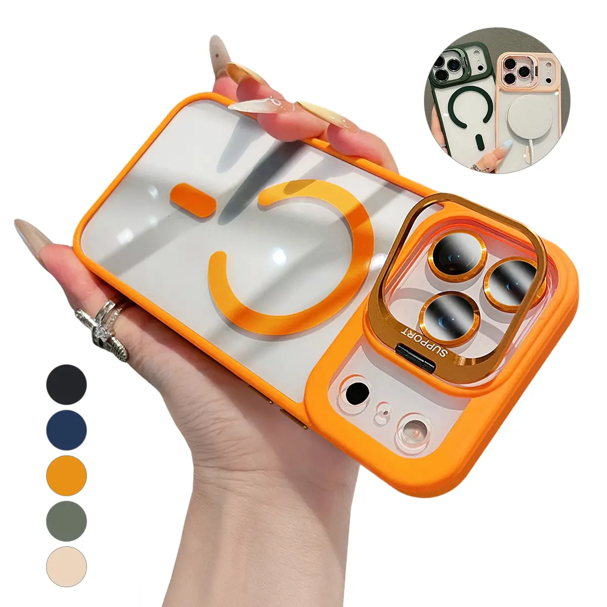 Clear Lens Stand Case For iPhone 17 Pro Max 16 15 14 13 12 11 Pro Max Compatible With MagSafe + Camera Lens Protector Shockproof Kickstand Heavy Duty