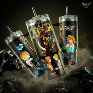 Link n Zelda Princess The Legend of Zelda 40 oz Vacuum Insulated Tumbler with Handle Straw Triforce Graphic Keeps Drinks Lover Tumbler Travel Mug for Gaming Fans & Nintend Lovers Video Game Merch Gift