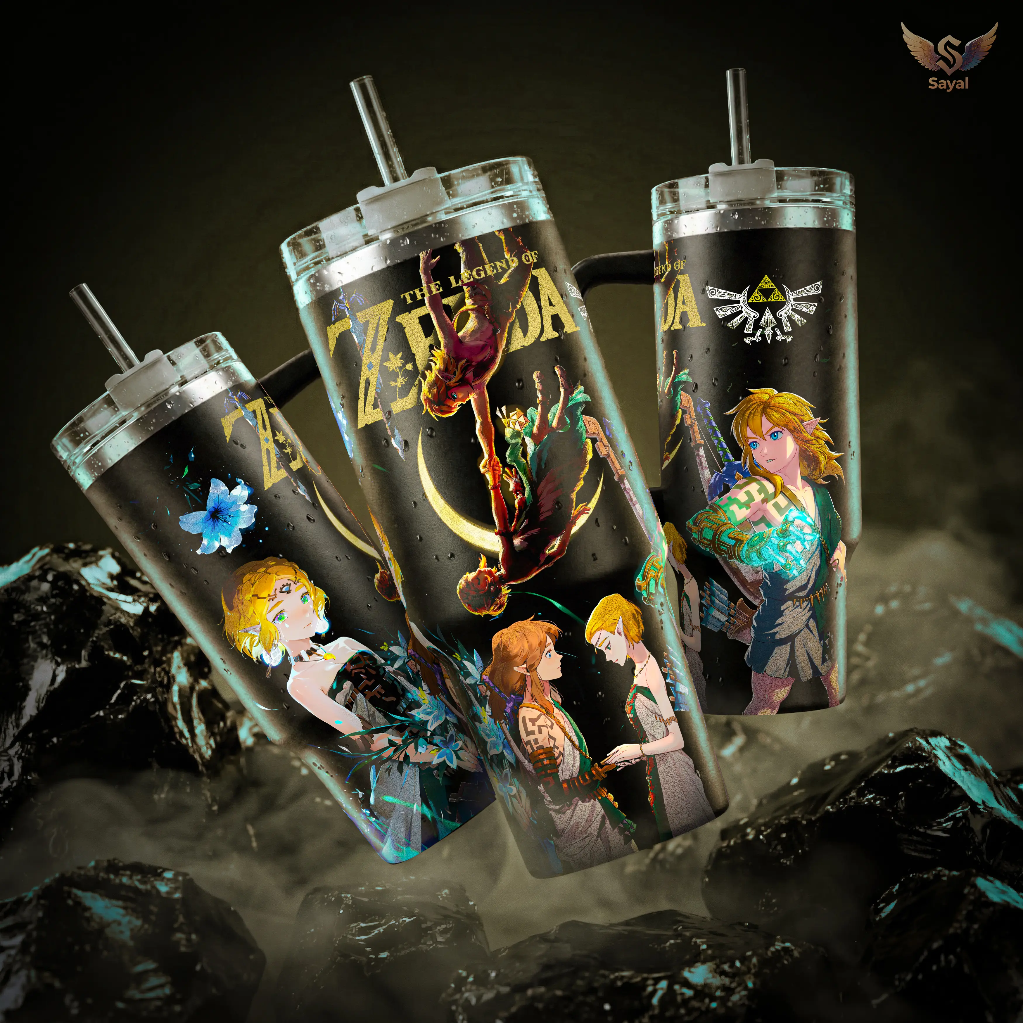 Link n Zelda Princess The Legend of Zelda 40 oz Vacuum Insulated Tumbler with Handle Straw Triforce Graphic Keeps Drinks Lover Tumbler Travel Mug for Gaming Fans & Nintend Lovers Video Game Merch Gift
