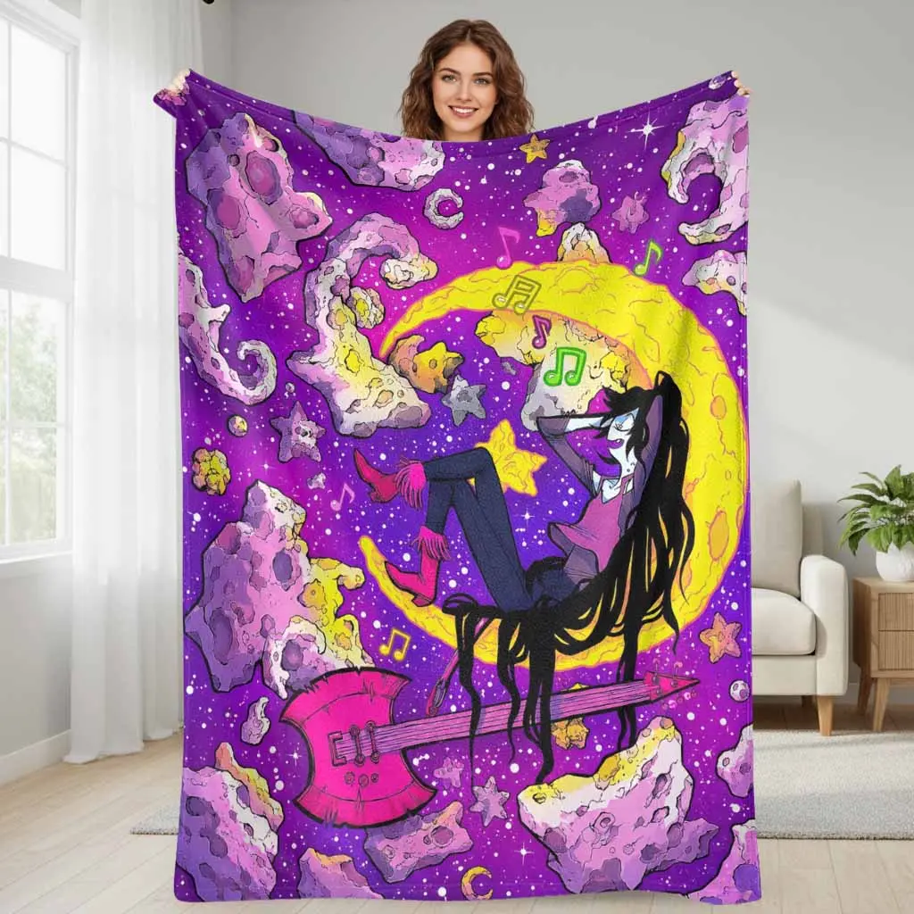 Galaxy Musician Girl Flannel Blanket Anime Aesthetic Rock Star Print Super Soft Lightweight Cozy Plush Bed Throw Suitable For Bedroom Sofa Couch Living Room Dorm Travel Gift