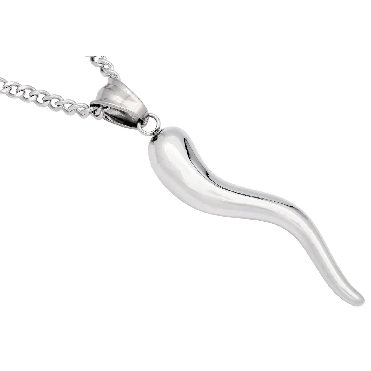 Mens Stainless Steel Italian Horn Pendant