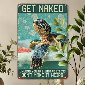 Sea Turtle Bathroom Decor - Funny Ocean Turtle Metal Tin Sign - Vintage Turtle Gifts For Women - Farmhouse Decor Accessories - Perfect Gift For Beach Lovers & Home Decor Enthusiasts