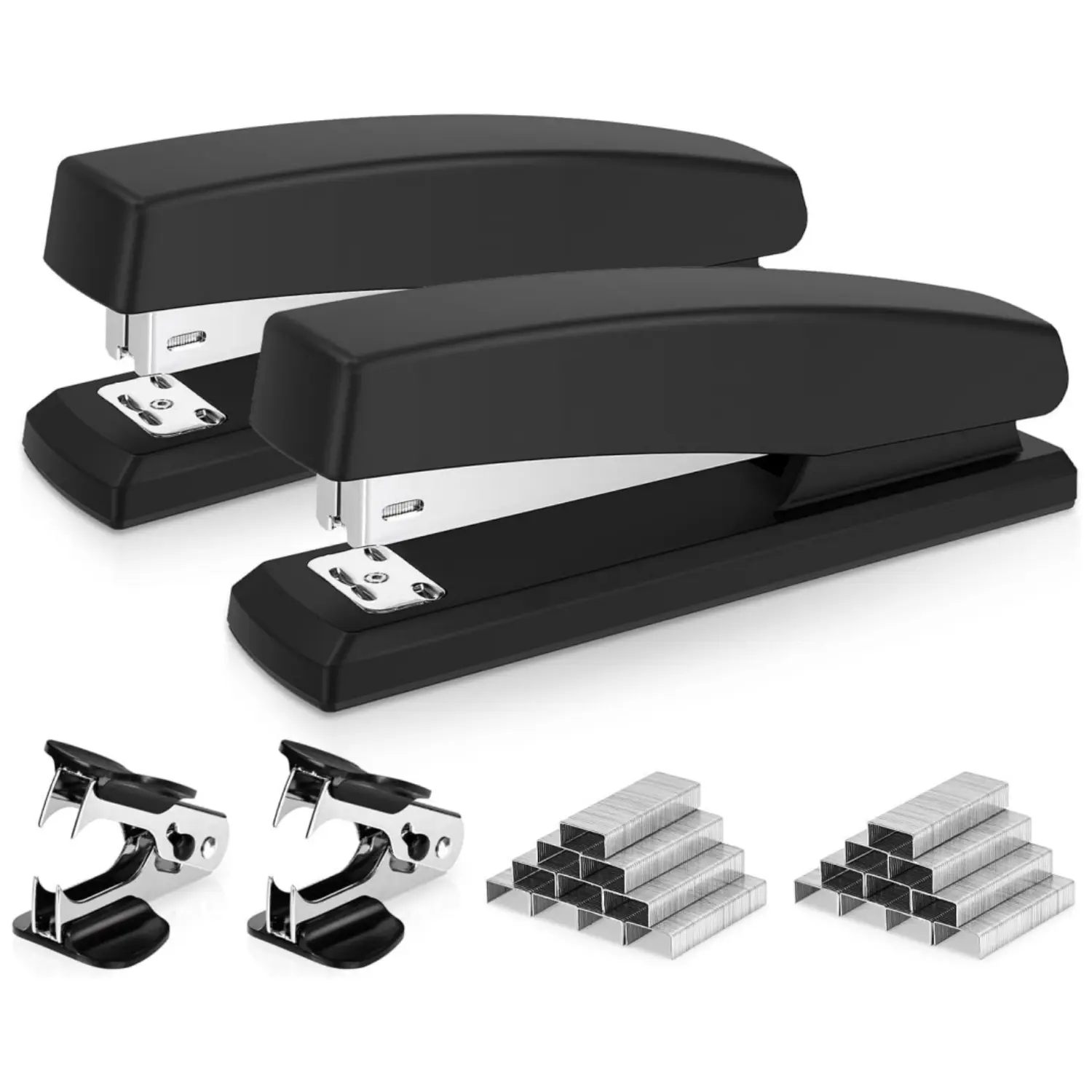 2Pcs Stapler Heavy Duty, 2000 Staples and Staple Remover, Black | 50 Sheet Capacity, No Jam, Full Strip, Non-Slip Office Stapler with Staples for Office, Classroom - Home Improvement.