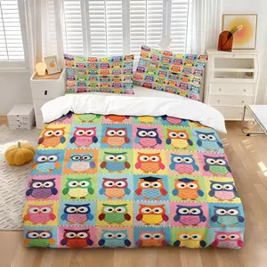 Fresh and Cozy Printed Comforter Set, Including Comforter Set and 1/2 Coreless Pillowcase, Cartoon Owl Theme Bedding, Children and Teenager Gift, Soft and Comfortable Bedroom Bedding