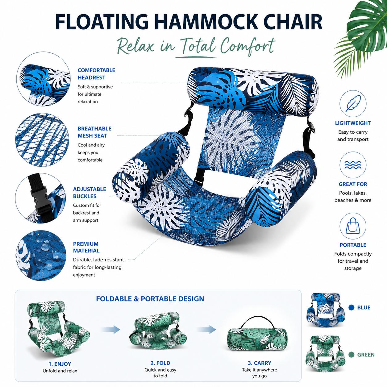 2-Pack Multi-Use Floating Lounger Inflatable Backrest Pool Chair Ideal for Summer Water Activities