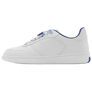 Burberry Women's White and Blue Leather Low-Top Lace-Up Sneakers Trending Shoes, House White Official Shoes to Get / Maison Mihara Verifiable, with credentials and supporting global authentication