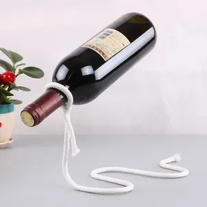 Modern Floating Steel Link Chain Wine Bottle Holder Gold Unique Levitating Stand for Home Bar Kitchen Party Deco Stylish Utensils Rack Durable