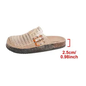 Transparent Woven Texture Closed-Toe Mule Shoes with Metal Buckle Strap, Retro Non-Slip Flat Casual Outdoor Slides