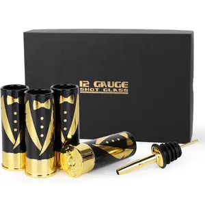 12 Gauge Shot Glasses Set of 4 - Groomsmen Tuxedo - Great Drinking Glass Set，Gift box for Man Dad (Black)