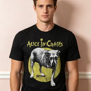 "Alice In Chains 90s Grunge Revival" Graphic T-Shirt - Alternative Rock Band Musical Statement Top - Vintage MTV Unplugged Aesthetic Apparel - Comfortable Short Sleeve Graphic Shirt - Unique Professional Detail Crew Neck Tee
