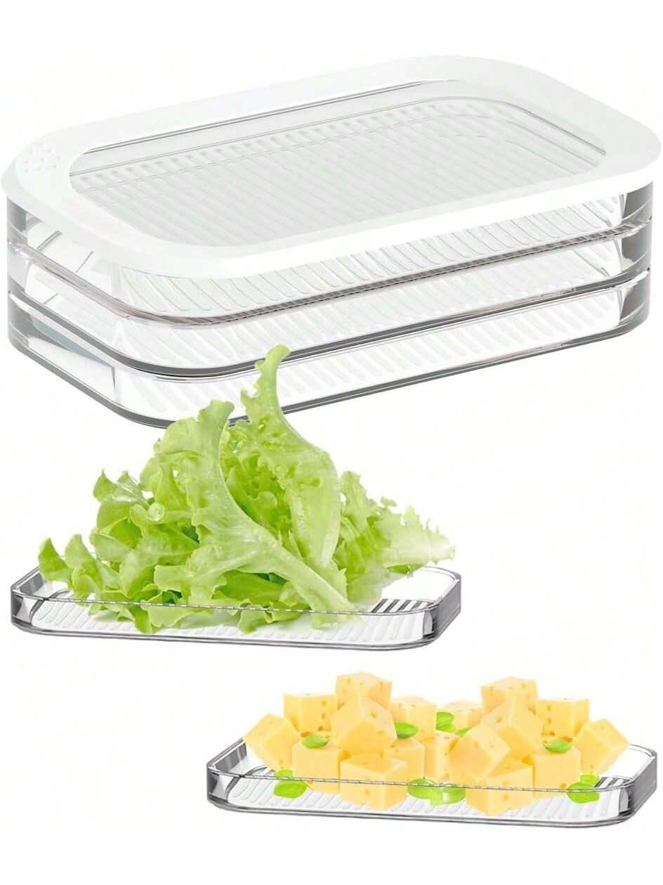 Deli Meat Container For Fridge,Bacon Lunch Meat Container For Refrigerator Stackable 3 Layers Food Storage Boxes With Lid For ColdCuts, Salami, Deli, Meal Prep Containers,18.60z,3Pack