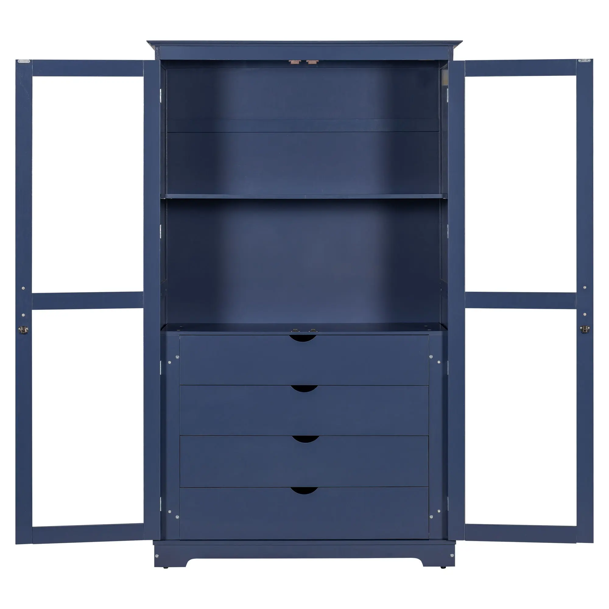 Kitchen Pantry, Freestanding Kitchen Storage Cabinet Display Cabinet With Glass Doors And 4 Built In Drawers For Living Room, Home Office - Blue