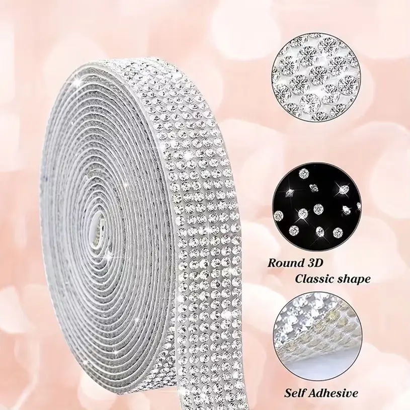 Self-Adhesive Sparkling Rhinestone Ribbon Strip, Cuttable Sparkle Sticker, Sparkly Rhinestones, Handmade Art Car DIY Decoration, 50cm Long, Multi-Purpose Decorative Item, Sewing Accessories