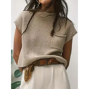 Cap Sleeve Pocket Knit Top For Women