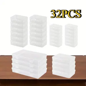 32 Pieces 4 Sizes Plastic Transparent Storage Box, Nail Implement Storage Box Organizer Case Manicure Tool Box for Nail Pedicure Supply Tools, Car Storage Tools
