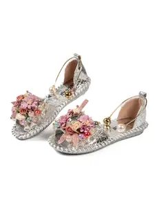 Women's Summer Floral Beaded Sandals, Fashionable Fish Mouth Slippers, Comfortable Flat Shoes for Daily Wear & Casual