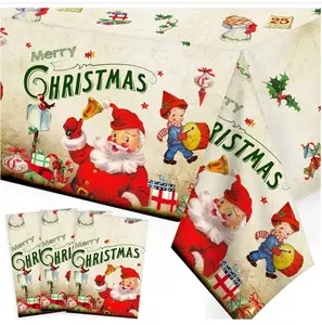 Vintage Christmas Decorations 3PCS Merry Christmas Tablecloth Vintage Victorian Style Santa Christmas Plastic Table Cover for Xmas Party Supplies