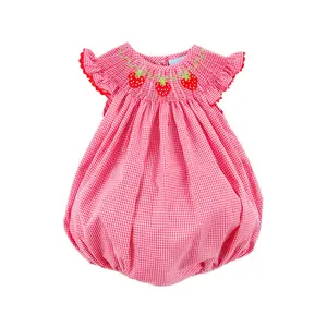 Strawberry Smocked Red Gingham Angel Sleeve Bubble