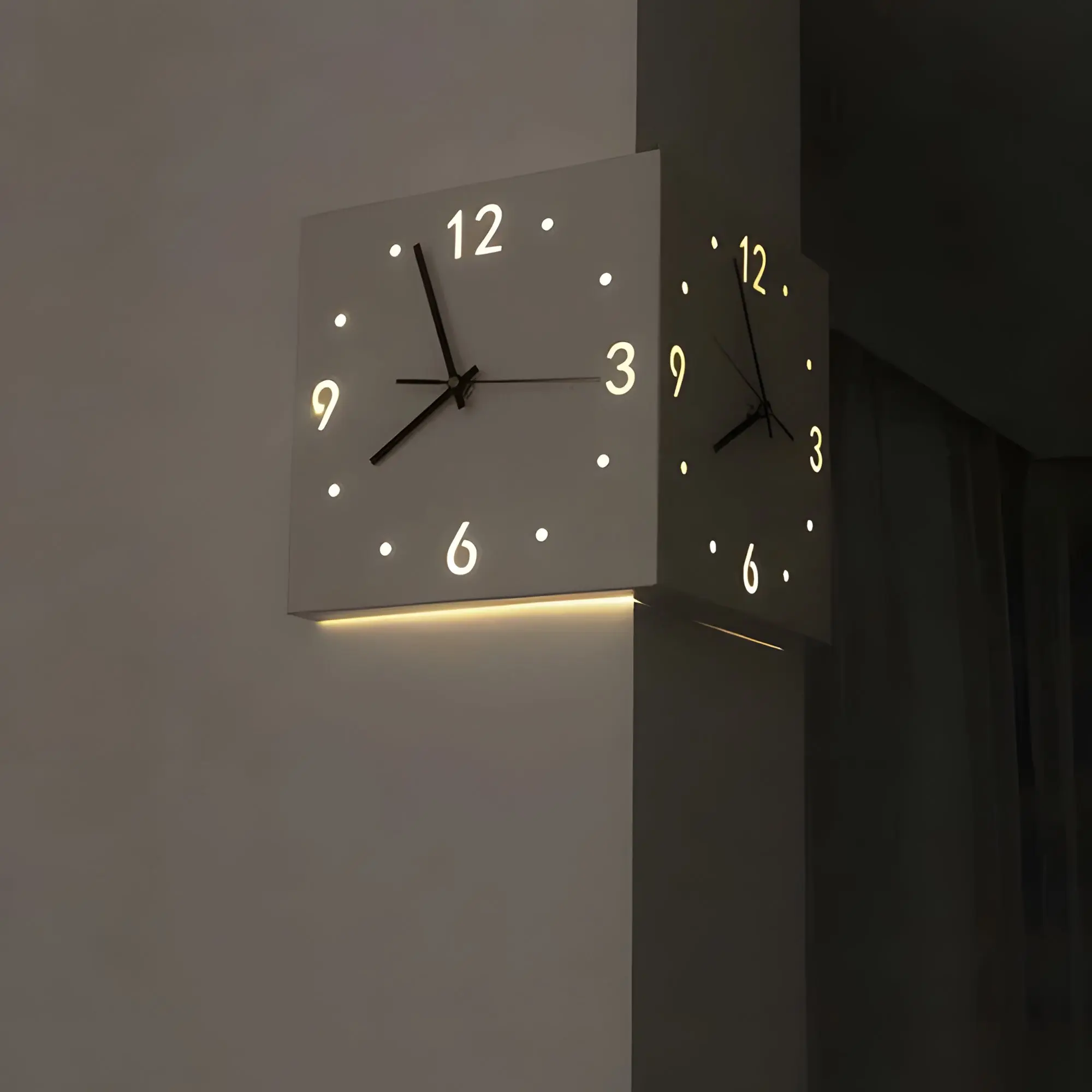Luxury Iron Square Minimalist Creative Decorative Clock - Double-Sided Corner Wall Clock with Sensor LED Light, Large Digital Wall Mount for Living Room, Kitchen, Gift for Holiday Decor