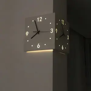 Luxury Double-Sided Corner Wall Clock with Sensor LED Light, Modern Large Digital  Metal Wall Mount Clock for Living Room, Bedroom, Home Decorative