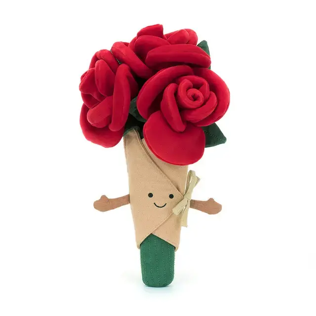 Jellycat Amuseables Rose Bouquet Plush with Jellycat Gift Bag, Soft Smiling Flower Stuffed Toy, Romantic Floral Plushie Gift for Her, Valentine’s Day, Mother’s Day, Birthday, Nursery & Bedroom Decor, Keychains