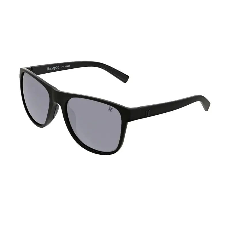 Hurley North Shore HSM1015PS_001 Square Sunglasses Black Frame Smoke Solid Light Silver Flash Polarized Lens AR Coating
