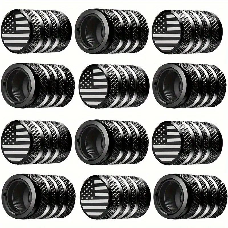 12-Pack American Flag Tire Valve Stem Caps – Leakproof, Universal Fit, Black & White