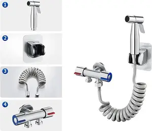 4-in-1 Stainless Steel Handheld Bidet Sprayer, Multifunctional Personal & Bathroom Cleaning Kit with Self-Cleaning Nozzle