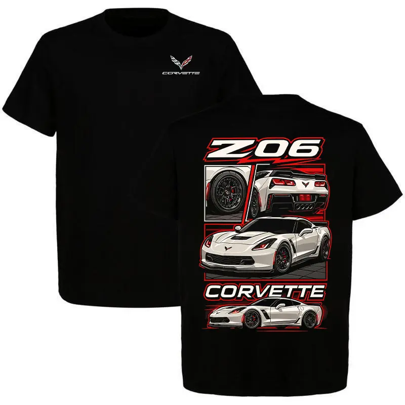 Corvette Z06 T-Shirt, Chevy American Muscle Car Shirt, Performance Supercar Graphic Tee Cotton Short Sleeve Streetwear Top Menswear Car Enthusiast Gift For Fan, For Men