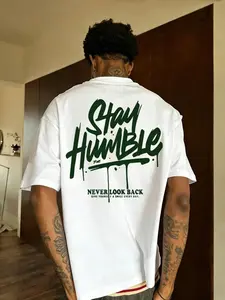 Men's Summer Letter Sport T-Shirt, Breathable Quick-Dry Knit Fabric, Elastic Round Neck Short Sleeve, Casual Workout Top