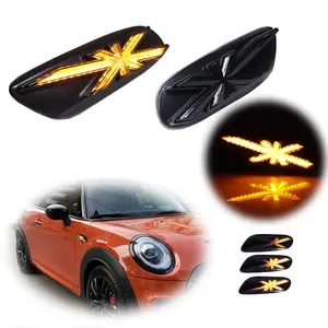 2pcs Union Jack Amber LED Side Marker lamps Lights For 2014 2015 2016 2017 2018 2019 2020 Mini Cooper F55 F56 F57,Replace OEM  # 63137298347 & 63137298348