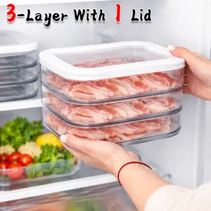 3-Layer Stackable Freezer Box with Triple Compartment and Lid, Designed for Storing Meat, Cheese, Vegetables and Fruit. Clear Freezer Storage Box, A Must-have in The Kitchen, To Ensure Food Safety in The Refrigerator. A Great Gift Choice for Thanksgiving.