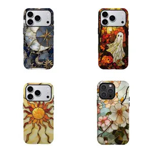Moon And Stars Celestial Stained Glass Printed Phone Case | For iPhone 17 16 15 14 13 12 11 for Samsung Phone Case |   Tough phone case | Celestial Stars Print Fashion Trendy High Quality Design |   Halloween gift