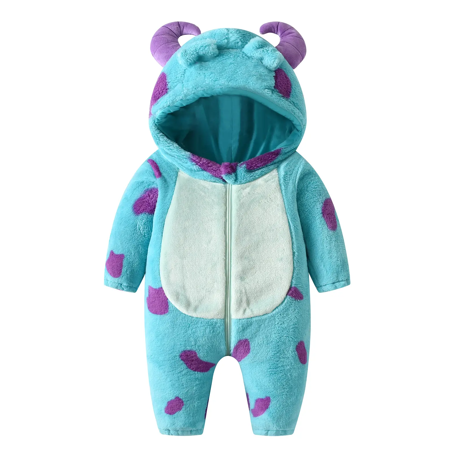Baby Fleece Jumpsuit Cartoon Animal Horn Hooded Warm Thickened Winter Jumpsuit Coat Snowsuit Boys and Girls