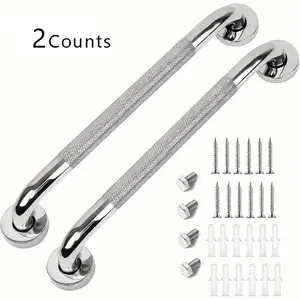 Stainless Steel Knurled Handrail, 1 Count/2 Counts Bathroom Toilet Handrail with Screws, Bathroom Safety Bars & Seats for Elderly & Disabled