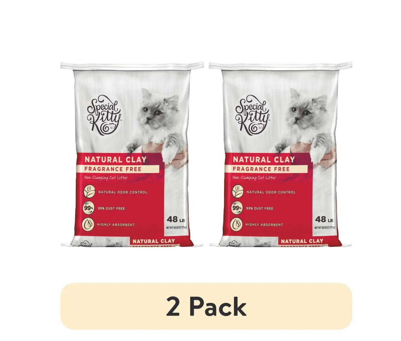 (2 pack) Special Kitty Non-Clumping Clay Cat Litter, Unscented, 48 lb Bag, 1 Count