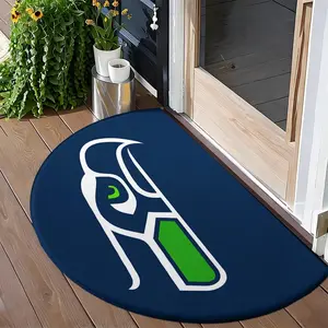 Seattle Seahawks Logo Half Round Rug, Thick Flannel Non-Slip Absorbent Mat, Entrance Welcome Carpet, Bathroom Slip Resistant, Bedroom Decor