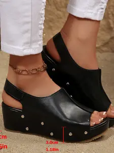 Women's Summer Thick Sole Sandals, Open Toe Platform Design, Retro Vintage Style Slip-On Shoes, Comfortable Daily Wear Footwear for Women